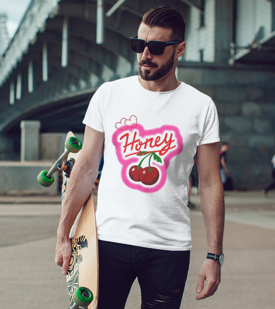 Honey Red Cherries Neon Heart T-Shirt