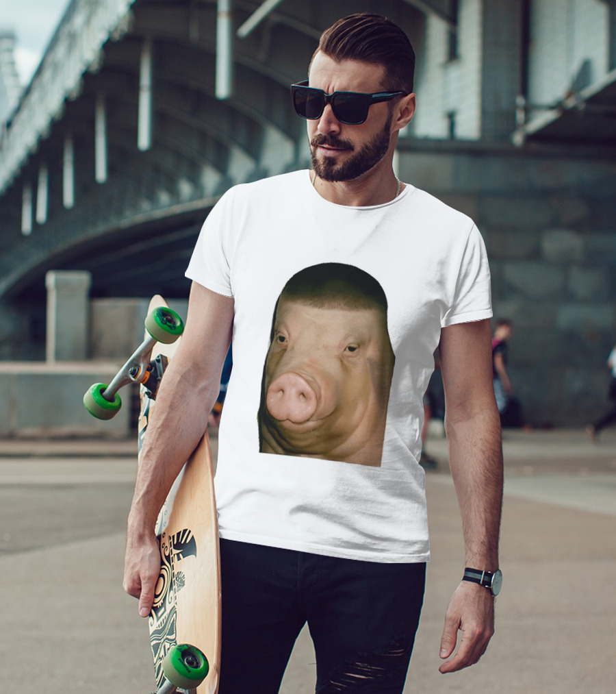 Photorealistic Close Up Pig Face Edgar Haircut Cutout T-Shirt