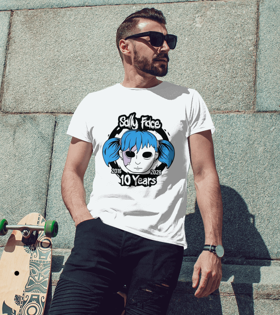 Sally Face 10 Years Anniversary 2016 2026 Blue Hair Mask Face T-Shirt