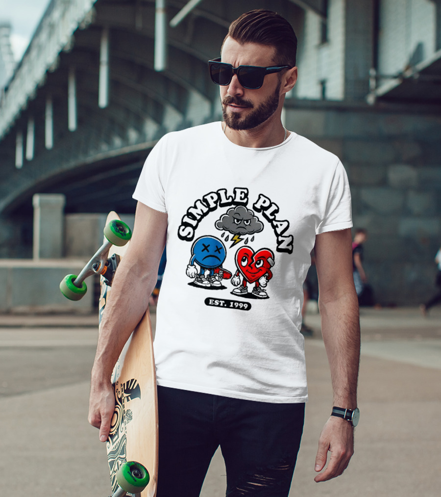 Simple Plan Est 1999 Sad Face Broken Heart Storm Cloud T-Shirt