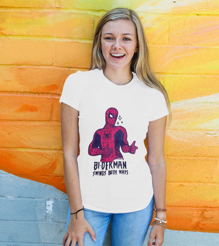 Bi Derman Swings Both Ways Superhero Spiderman T-Shirt