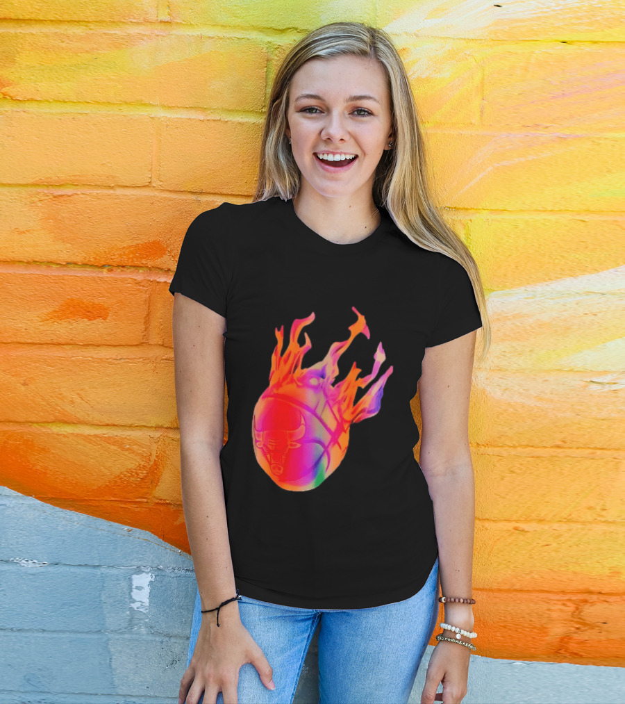 Chicago Bulls NBA Basketball Flaming Fireball NBA Fans Merchandise T-Shirt