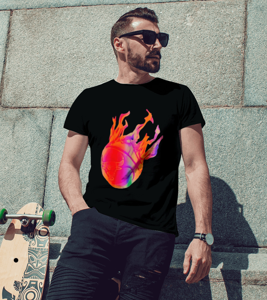 Chicago Bulls NBA Basketball Flaming Fireball NBA Fans Merchandise T-Shirt