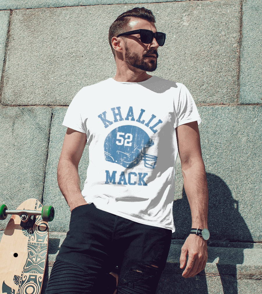 Khalil Mack 52 Distressed Powder Blue Football Helmet T-Shirt