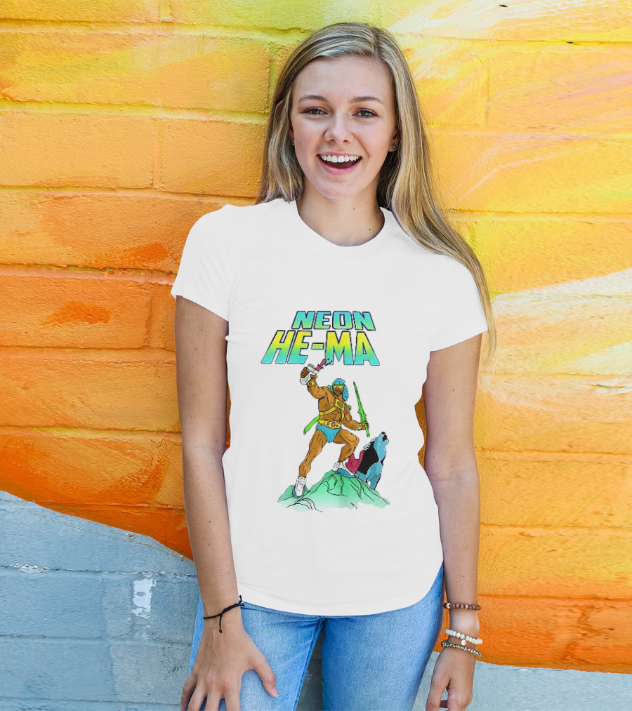 Neon He Ma Cartoon Warrior Action With Purple Drink Mountain Adventure T-Shirt