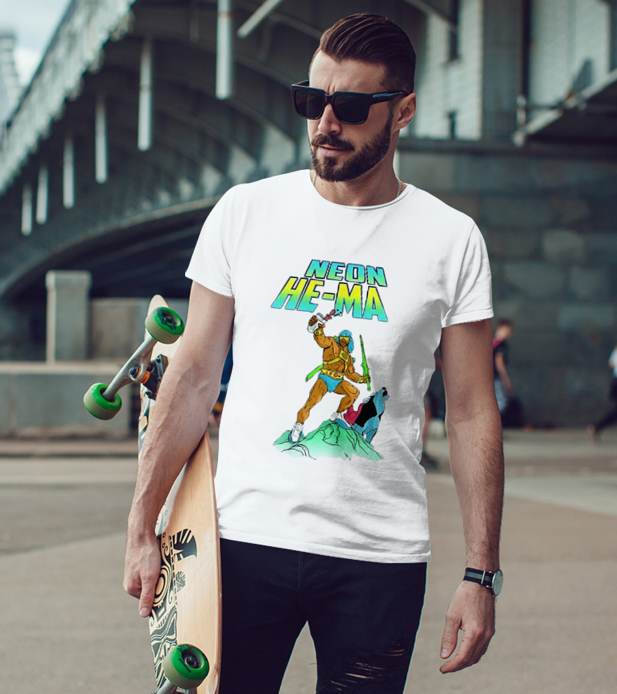 Neon He Ma Cartoon Warrior Action With Purple Drink Mountain Adventure T-Shirt
