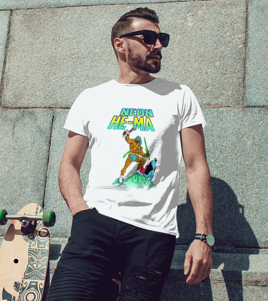 Neon He Ma Cartoon Warrior Action With Purple Drink Mountain Adventure T-Shirt