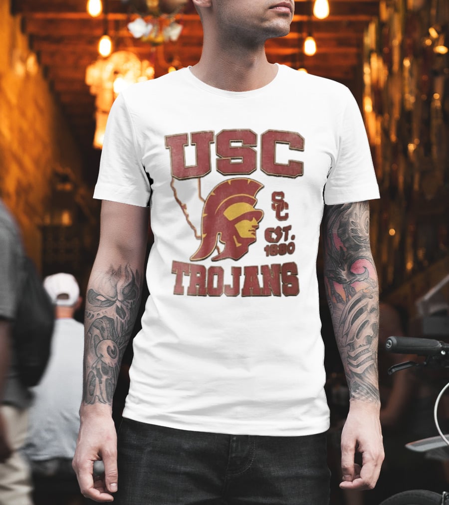 USC Trojans Est 1880 Helmet California State Map Sign T-Shirt