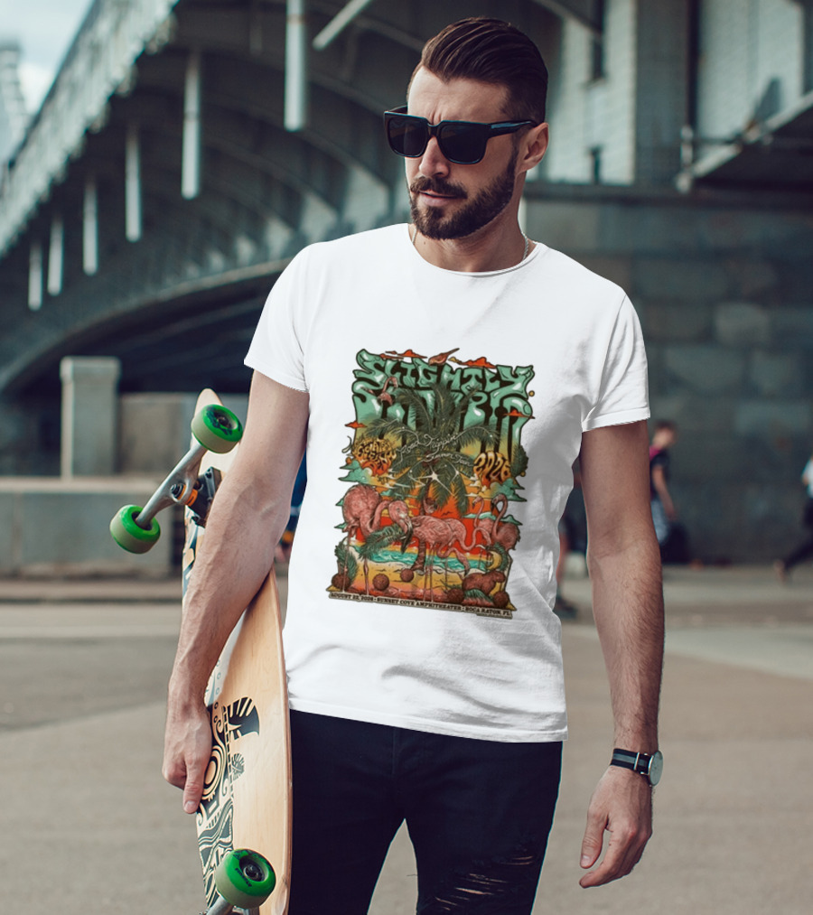 Slightly Stoopid August 22 2026 Ice Drippin Summer Tour Sunset Cove Amphitheater Boca Raton FL Flamingos Palms T-Shirt
