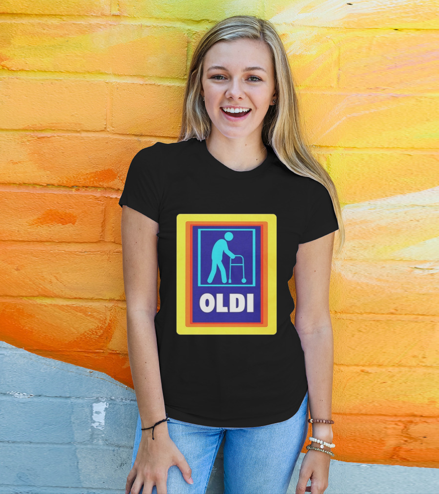 Oldi Elderly Walker Parody Aldi T-Shirt