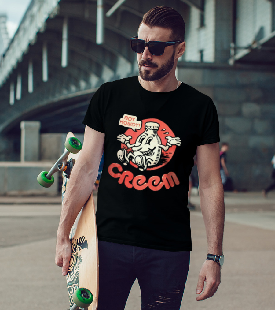 Creem Boy Howdy Milk Bottle Cartoon Red T-Shirt