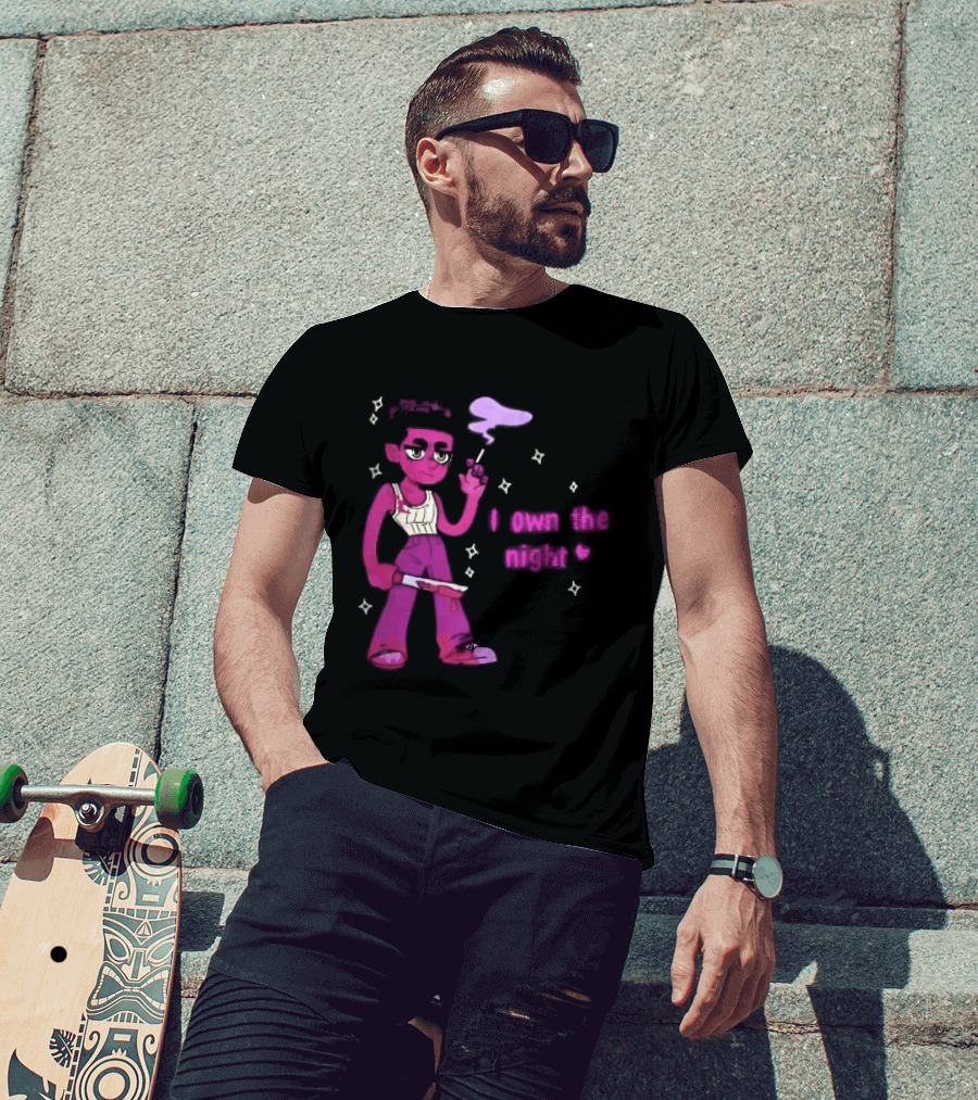 I Own The Night Pink Cartoon Character Holding Bloody Knife Smoking T-Shirt