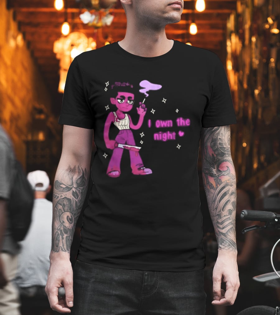 I Own The Night Pink Cartoon Character Holding Bloody Knife Smoking T-Shirt