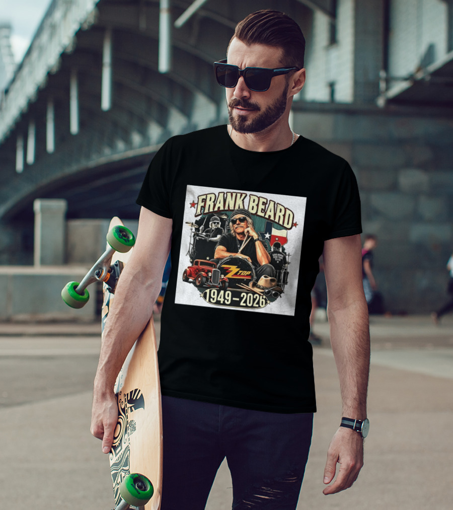 Frank Beard ZZ Top Rock Texas Drummer 1949 2026 Vintage Car And Drumsticks T-Shirt