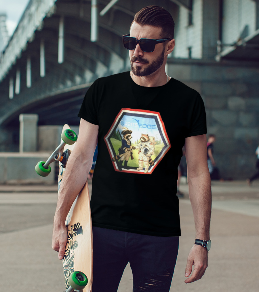 Orbits Edge Raccoon Soldier And Astronaut Handshake Cartoon T-Shirt