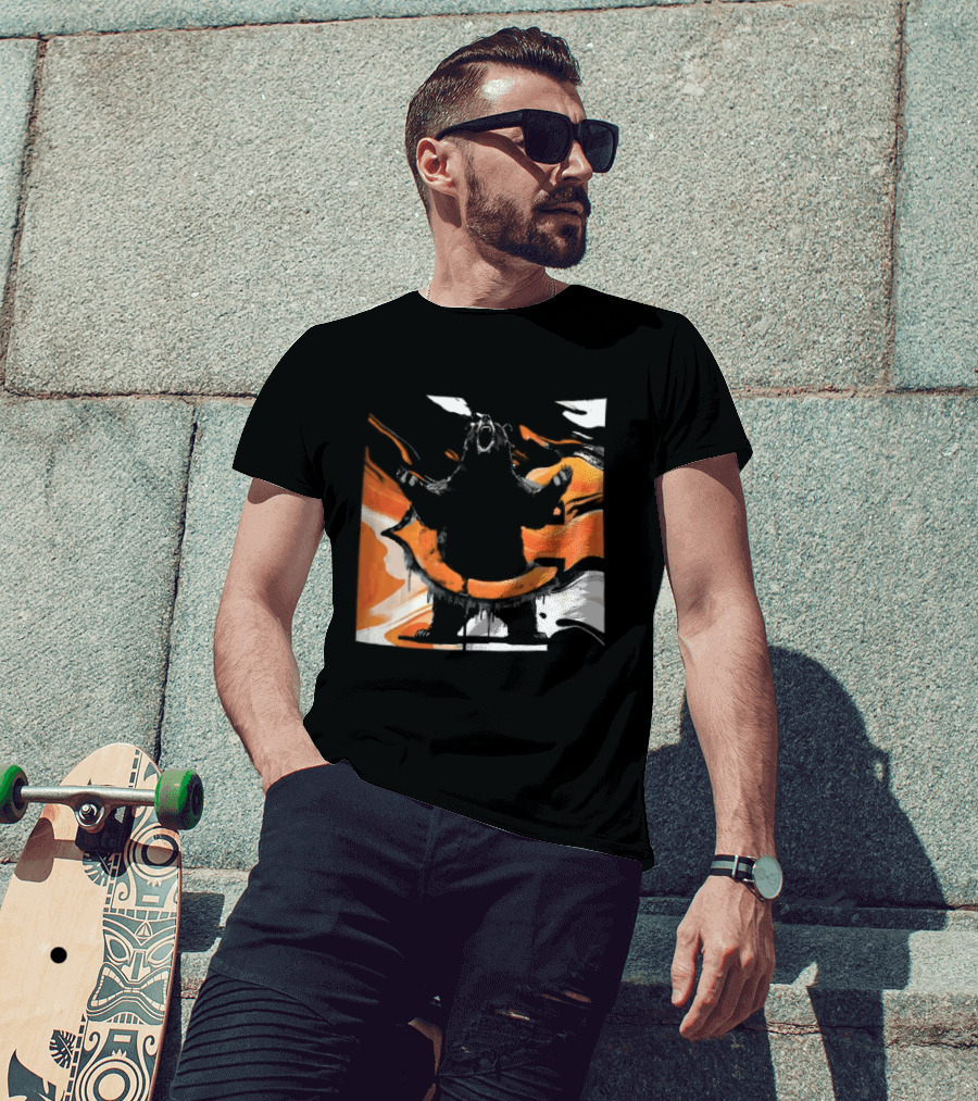 Roaring Black Bear Orange Liquid Swirls Dripping Banner T-Shirt