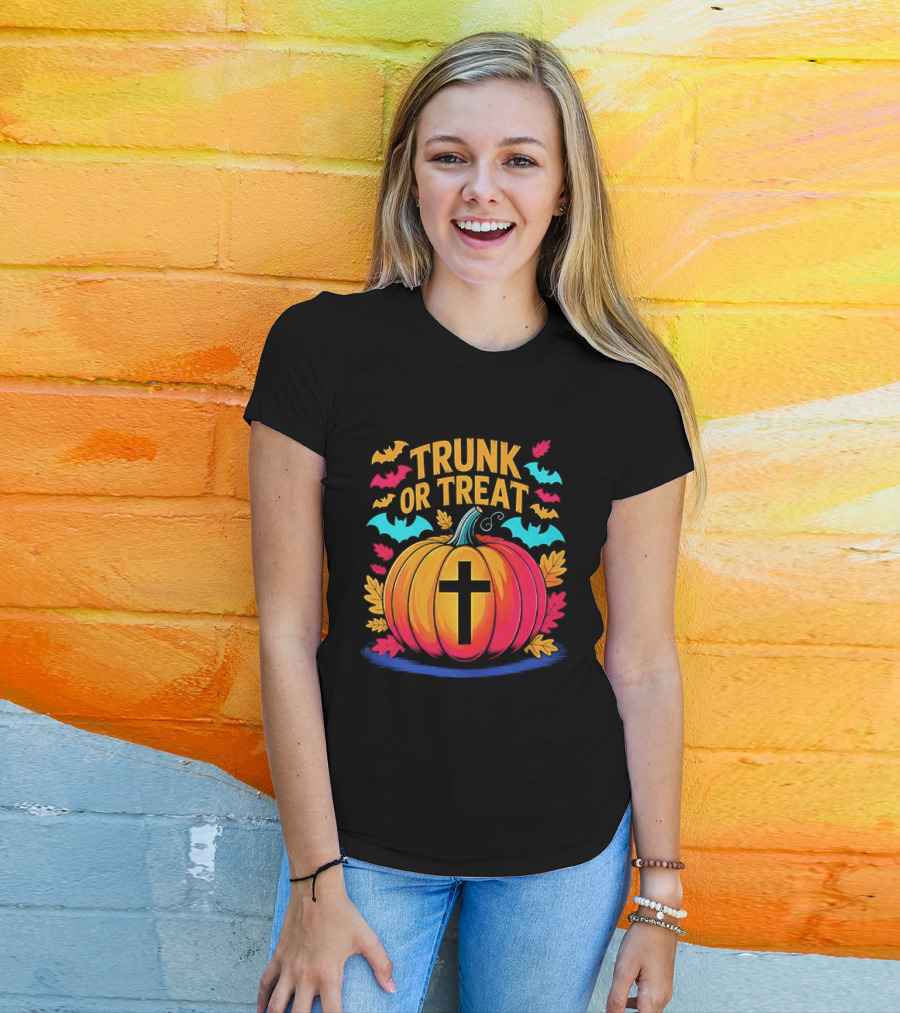 Trunk Or Treat Christian Pumpkin Cross Halloween T-Shirt