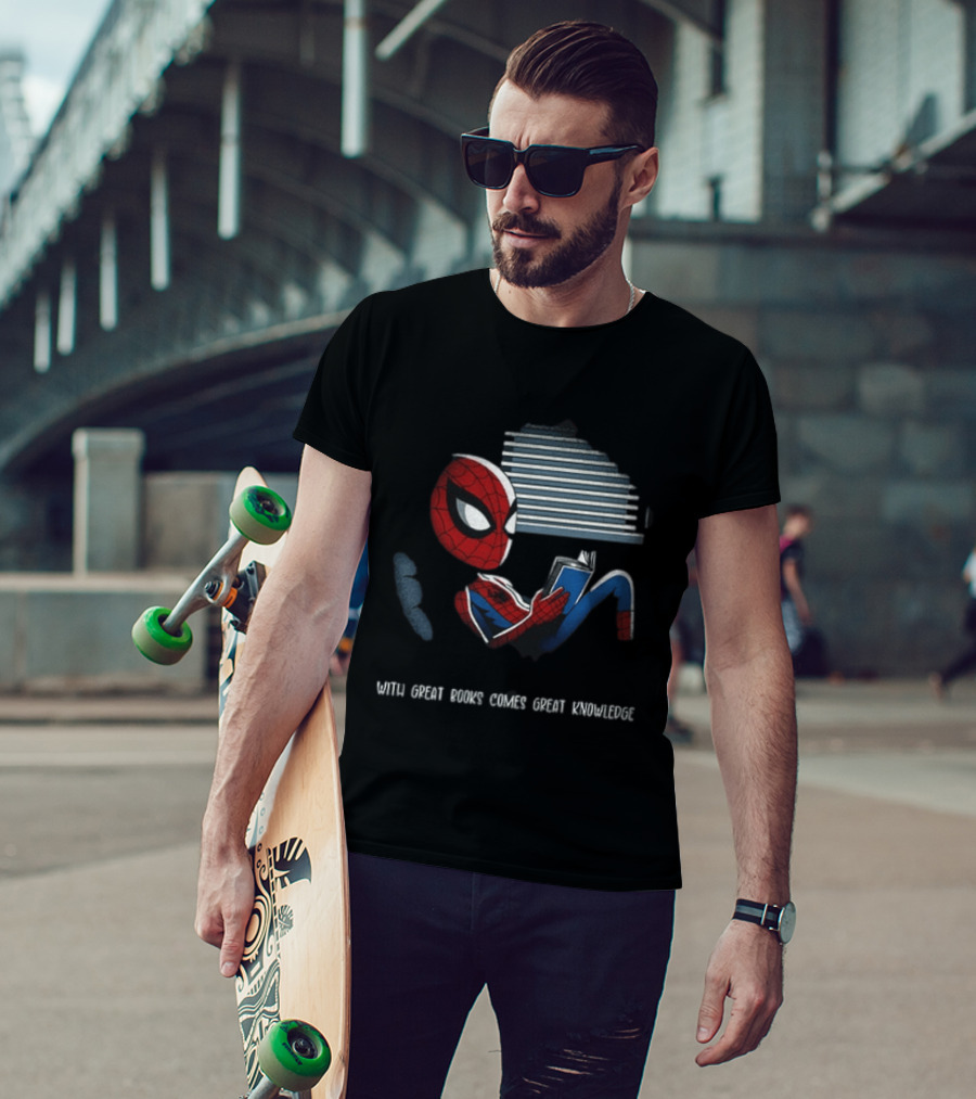 With Great Books Comes Great Knowledge Spider Man Reading T-Shirt