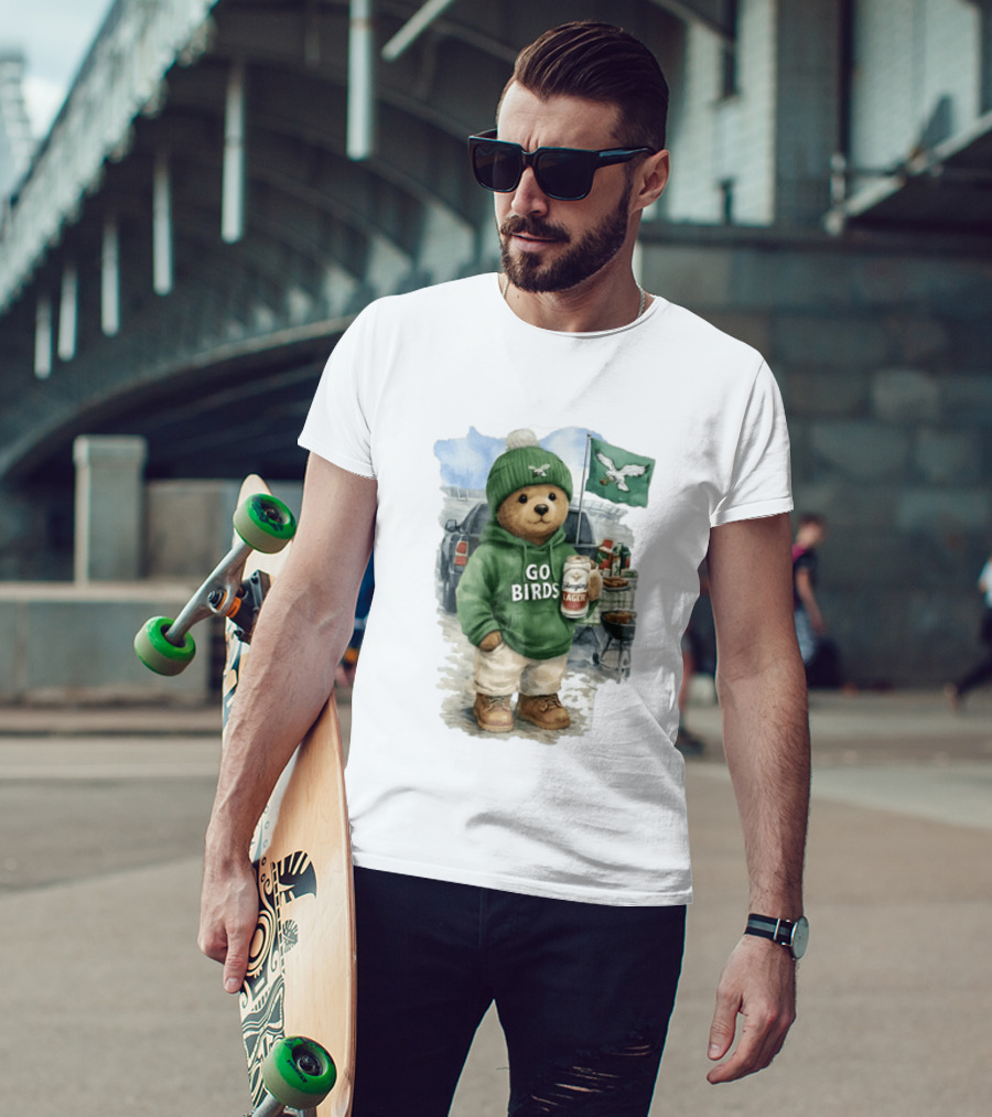 Philadelphia Eagles Go Birds Yuengling Lager Tailgate Teddy Bear Watercolor Truck Scene T-Shirt