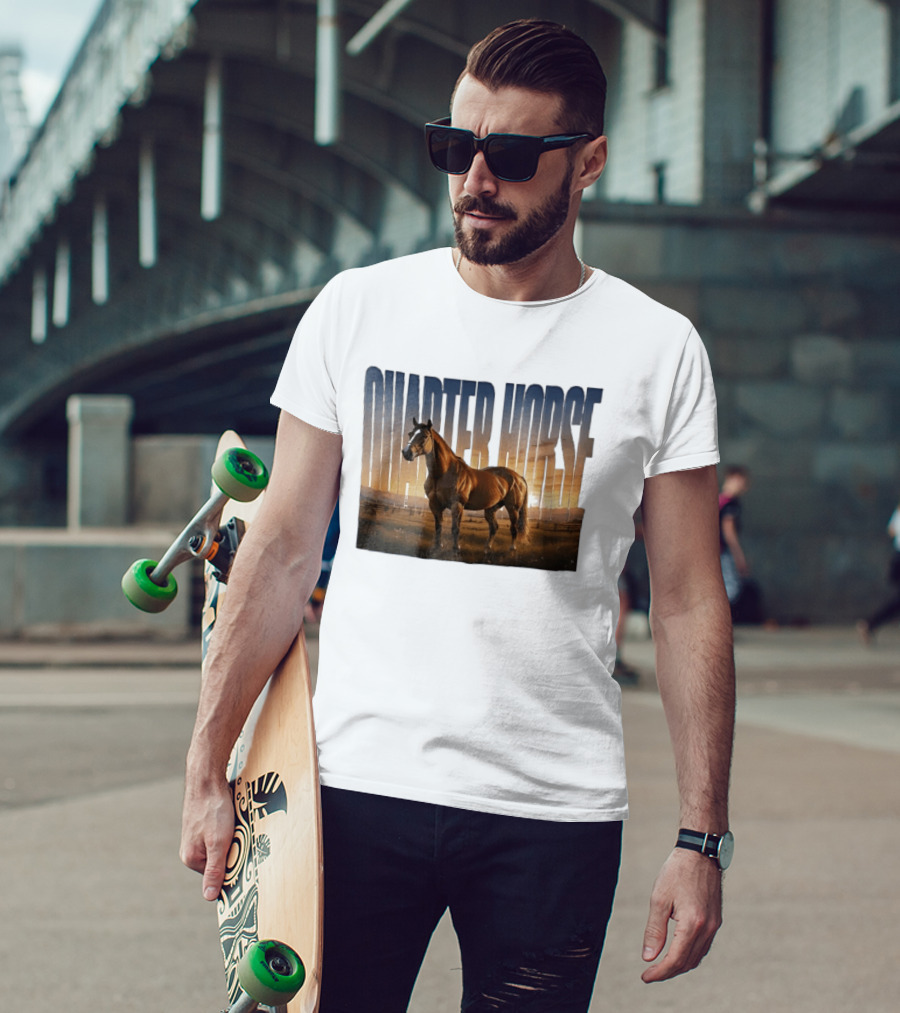 Quarter Horse Muscular Brown Stallion Sunset Landscape T-Shirt