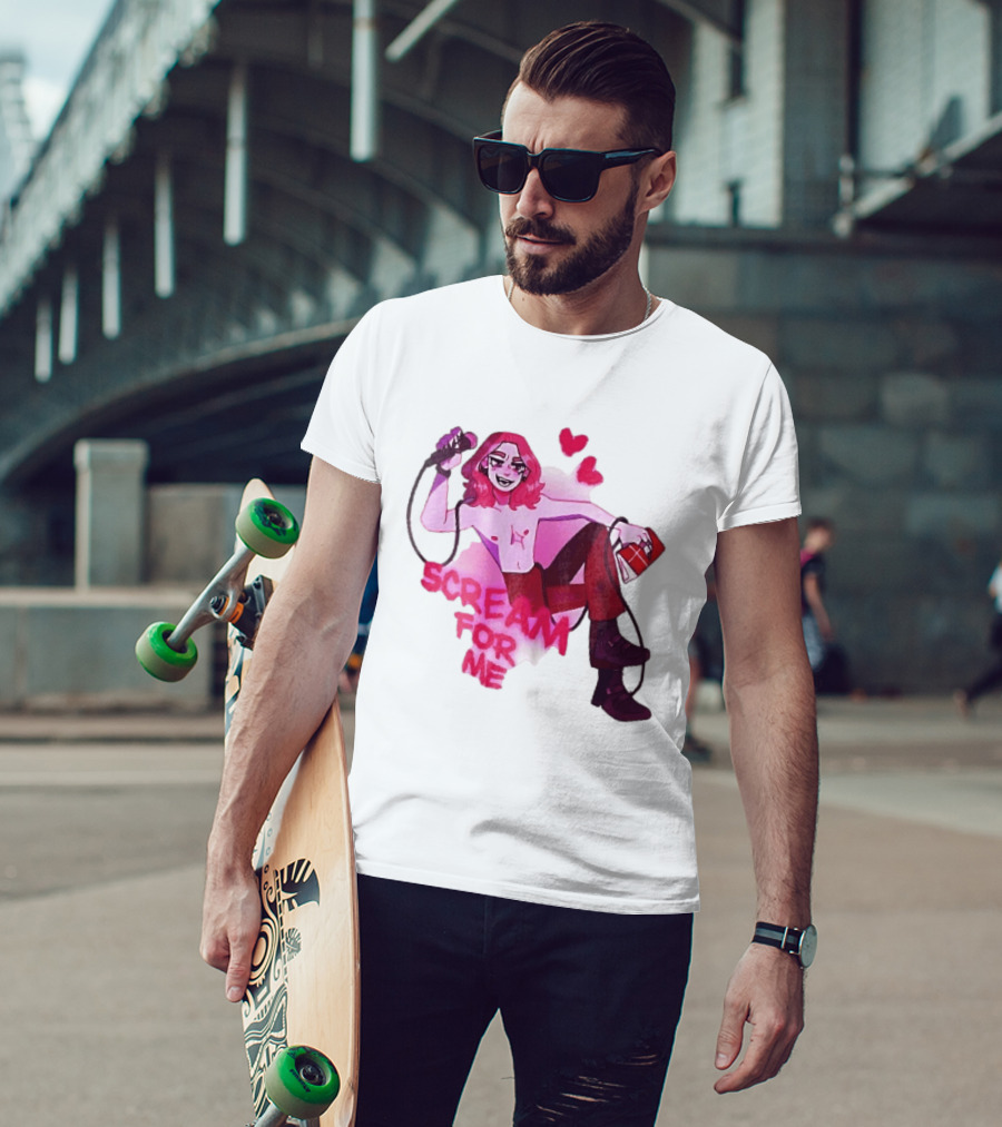 Scream For Me Pink Hair Microphone Book Cartoon T-Shirt