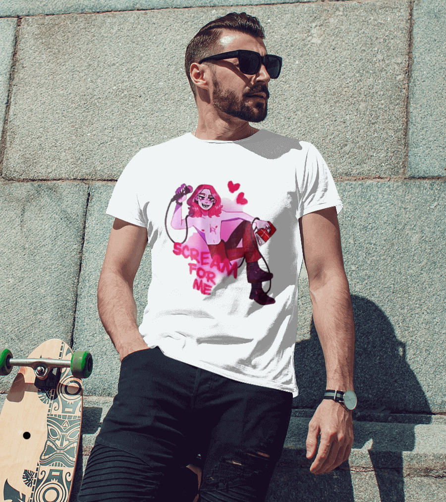 Scream For Me Pink Hair Microphone Book Cartoon T-Shirt