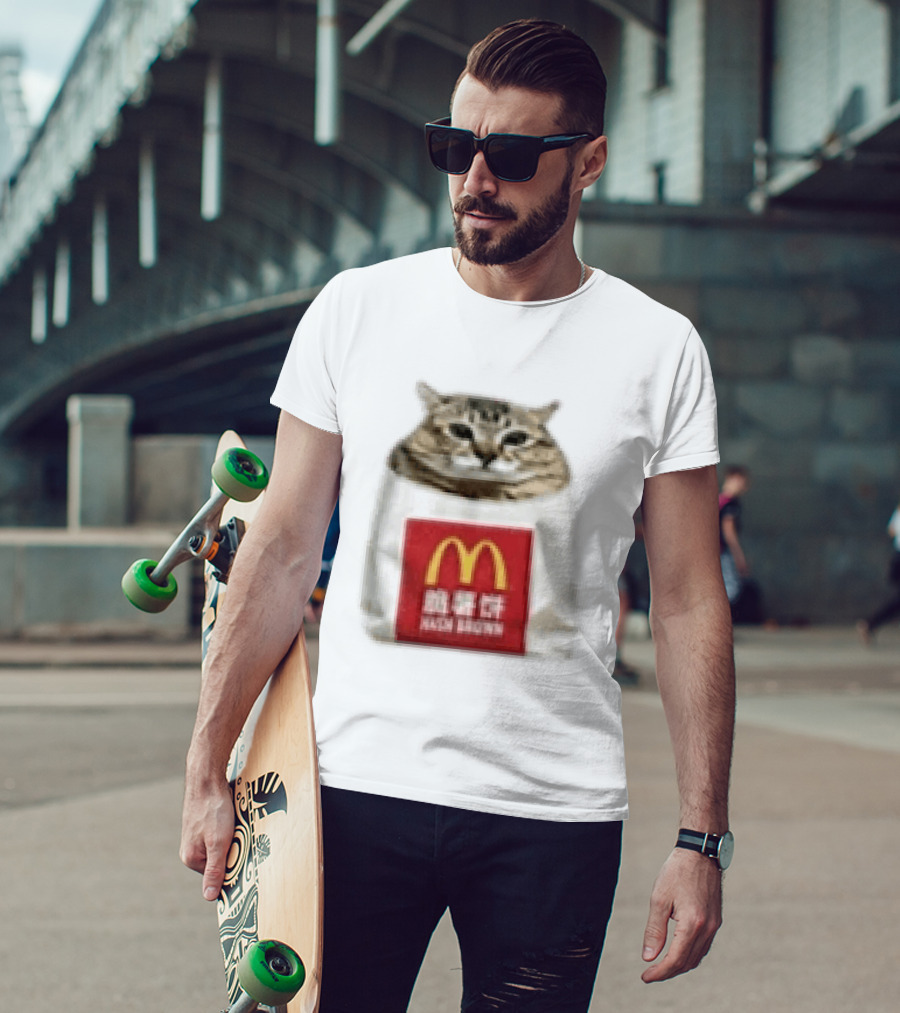 Happy Mei Mei Cat In McDonald's Hash Brown Bag T-Shirt