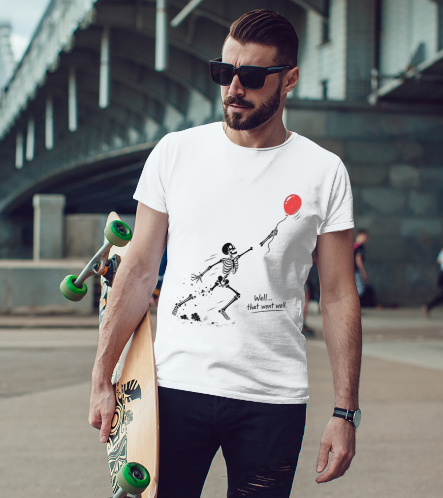 Skeleton Lost Balloon Well That Went Well Halloween T-Shirt