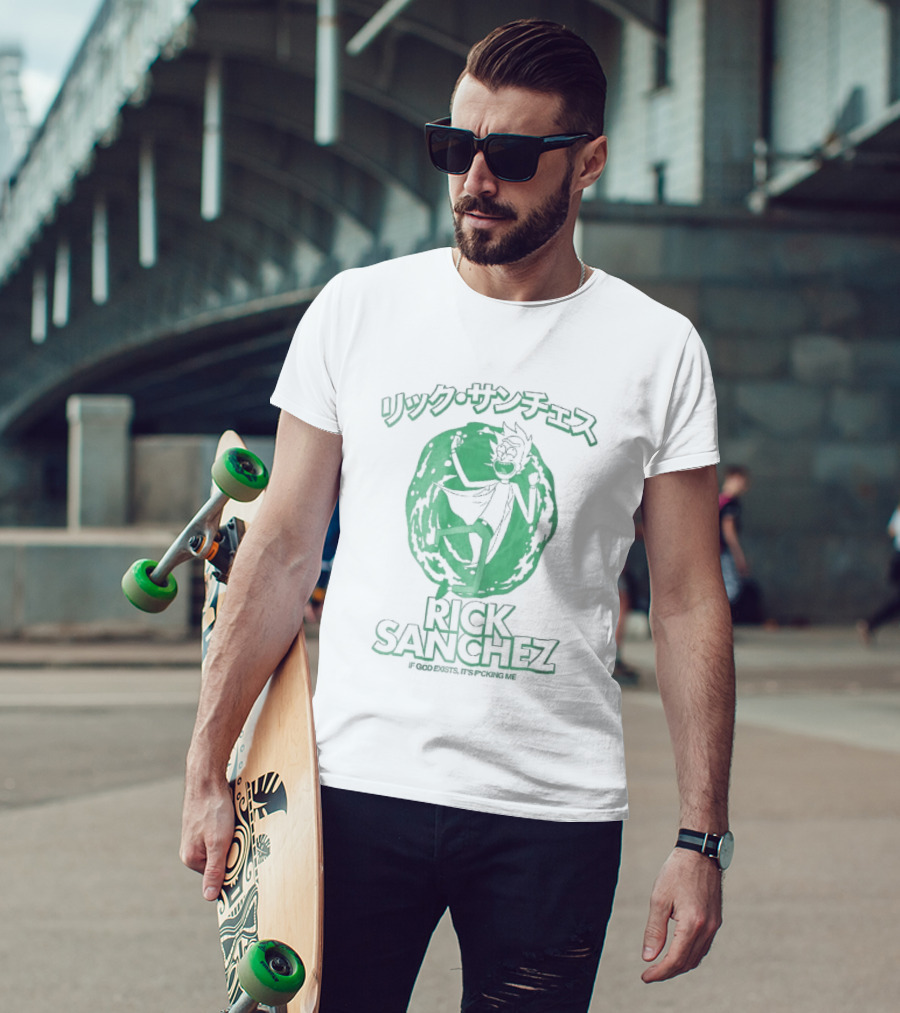 Rick Sanchez Jumping Green Portal Here I Go Rickity Rickity Wrecked Son T-Shirt