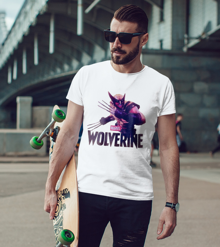 Marvel Wolverine Masked Superhero Claws Extended Purple Glow T-Shirt