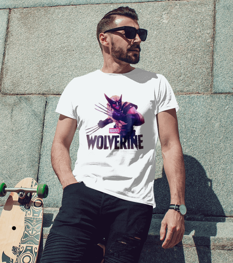 Marvel Wolverine Masked Superhero Claws Extended Purple Glow T-Shirt