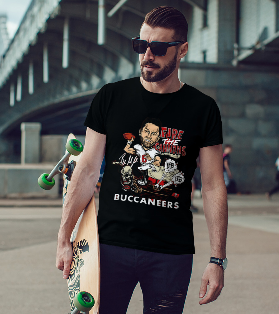 Baker Mayfield Tampa Bay Buccaneers Fire The Cannons LFB Skull Football Caricature T-Shirt