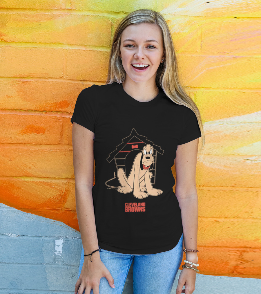Cleveland Browns Angry Pluto Disney Cartoon Dog Doghouse T-Shirt