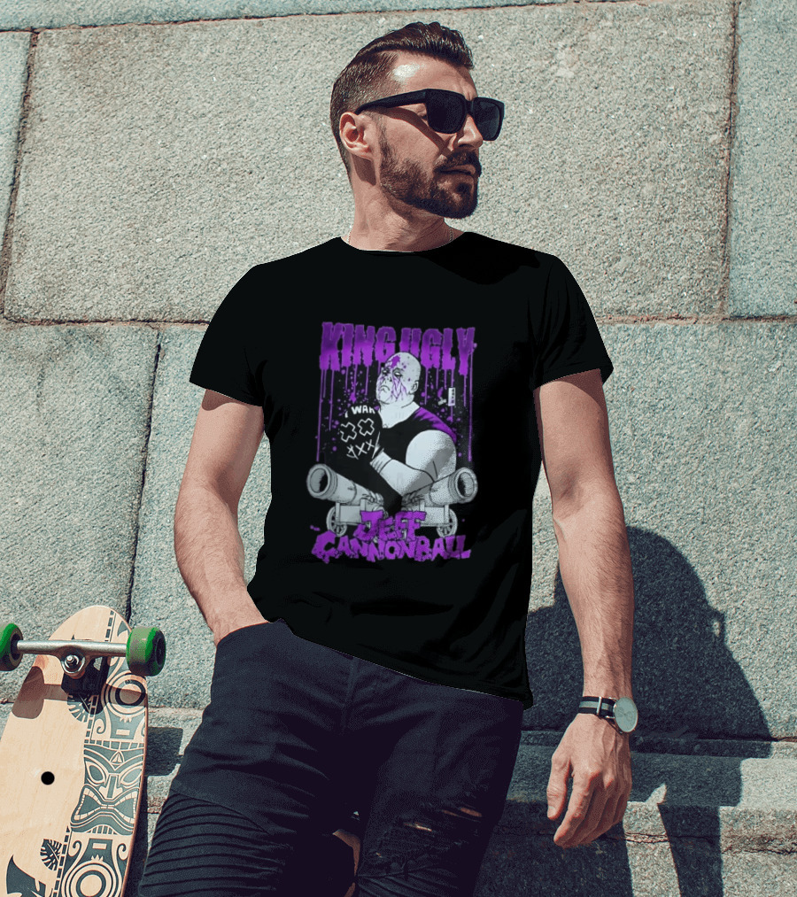 King Ugly War Jeff Cannonball Bald Wrestler Cannons Purple Dripping Paint T-Shirt