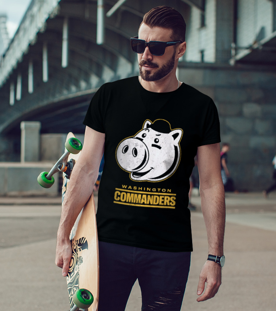 Washington Commanders Distressed Cartoon Pig Hog Hat T-Shirt