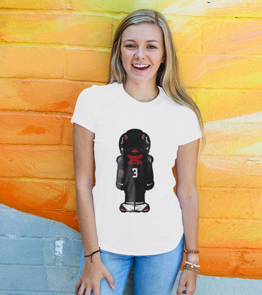 Houston Texans Cartoon Caricature Player Jersey Number 3 Red X Mouth T-Shirt