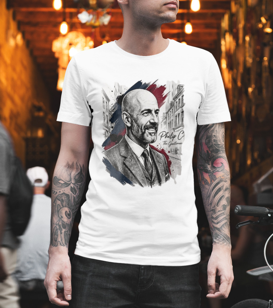 Philip C The Gentleman Bald Bearded Man Suit City Sketch T-Shirt