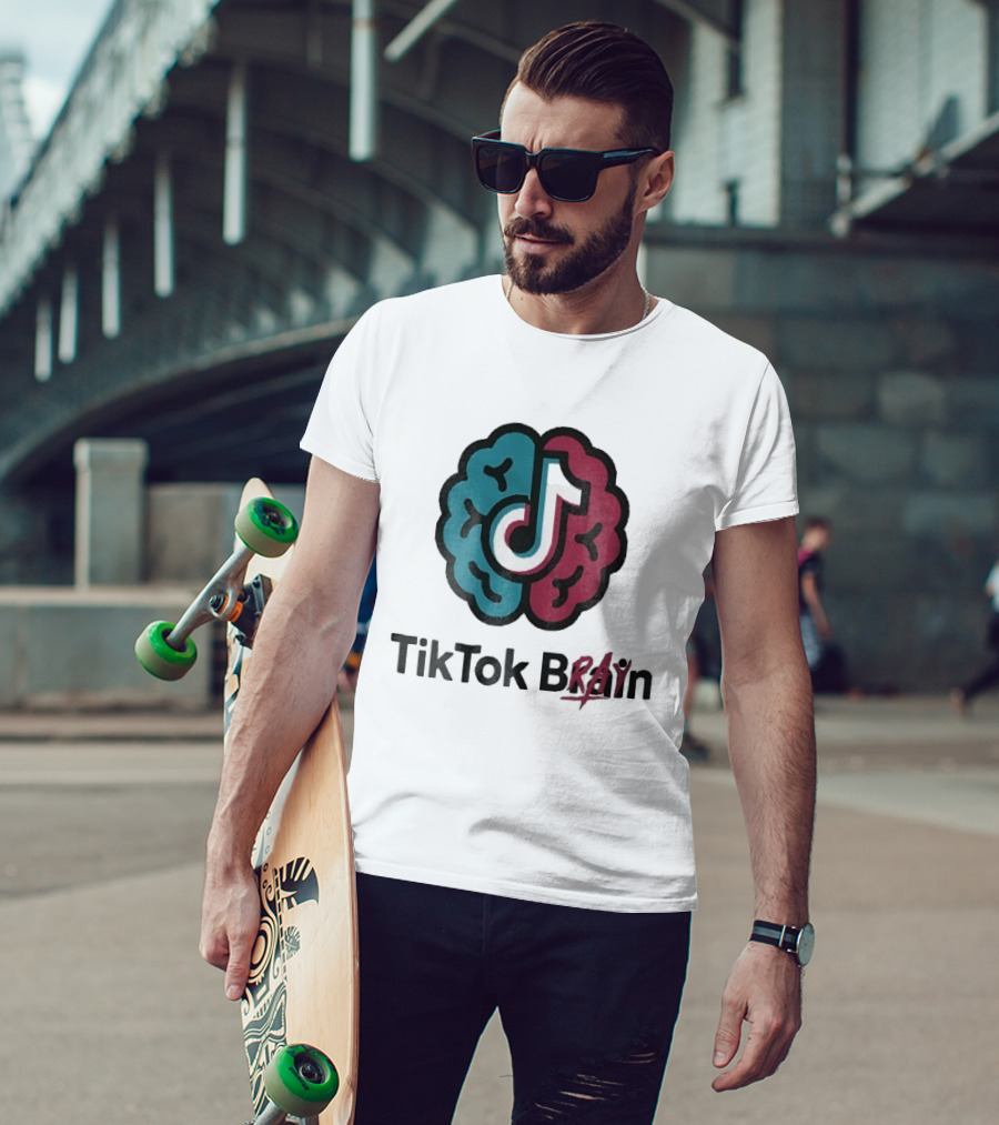 TikTok Brain Rot Teal Pink Hemispheres Music Note T-Shirt