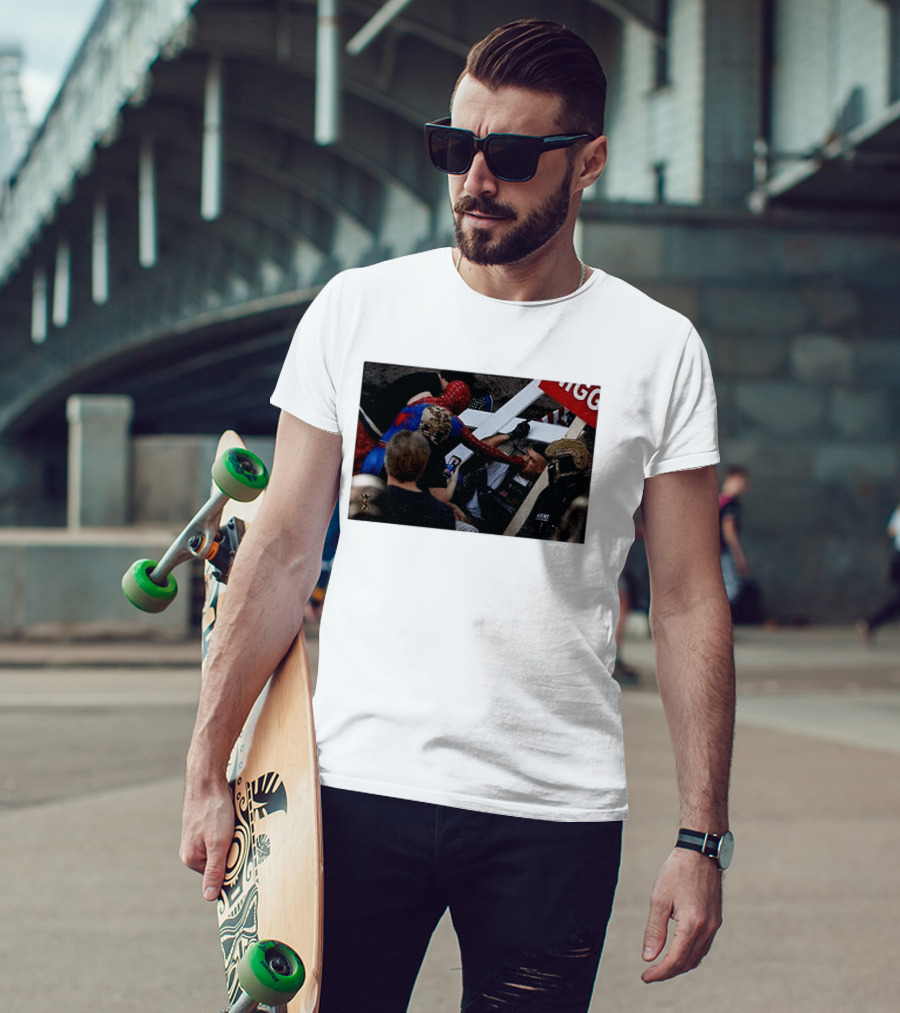 Unmasked Conflict Spider Man Vs Jake Lang Rally Minneapolis Protest T-Shirt