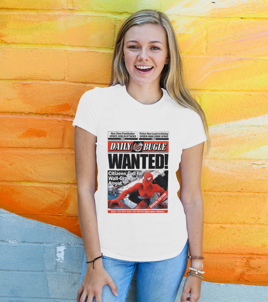 Daily Bugle Wanted Citizens Call Wall Crawler's Arrest Special Edition Spiderman Goblin Police Crime Spree T-Shirt