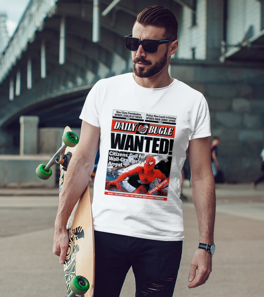 Daily Bugle Wanted Citizens Call Wall Crawler's Arrest Special Edition Spiderman Goblin Police Crime Spree T-Shirt