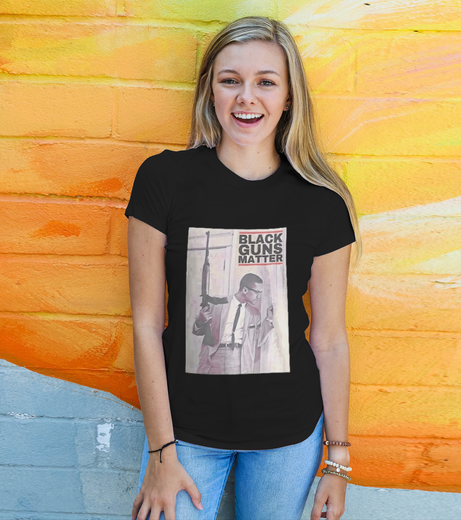 Black Guns Matter Malcolm X Holding Rifle Sketch T-Shirt