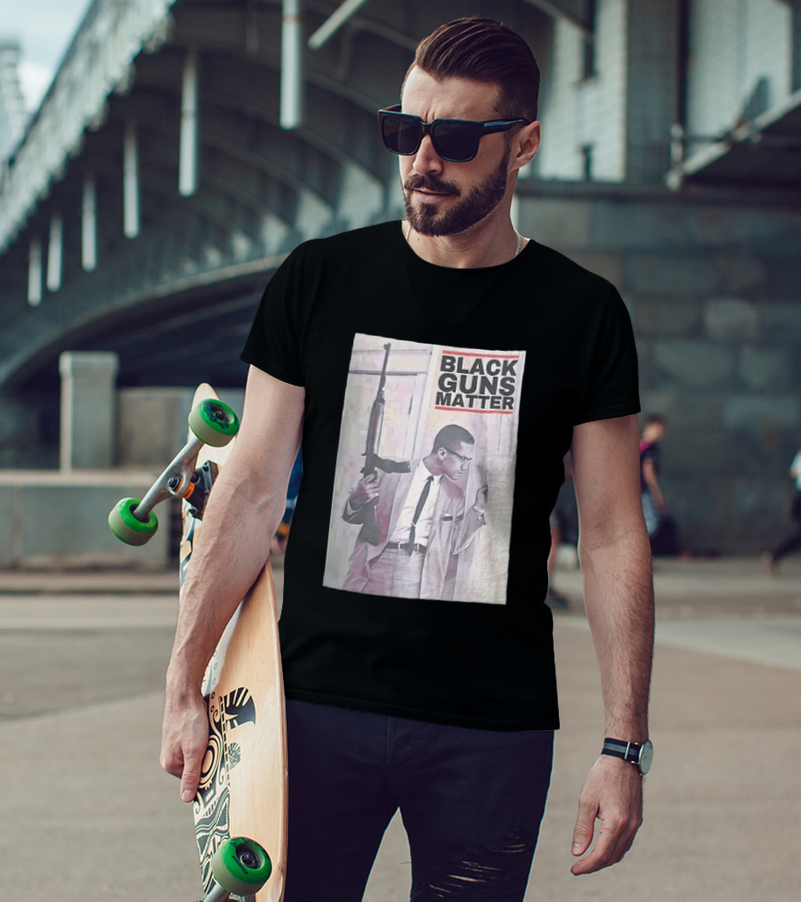 Black Guns Matter Malcolm X Holding Rifle Sketch T-Shirt
