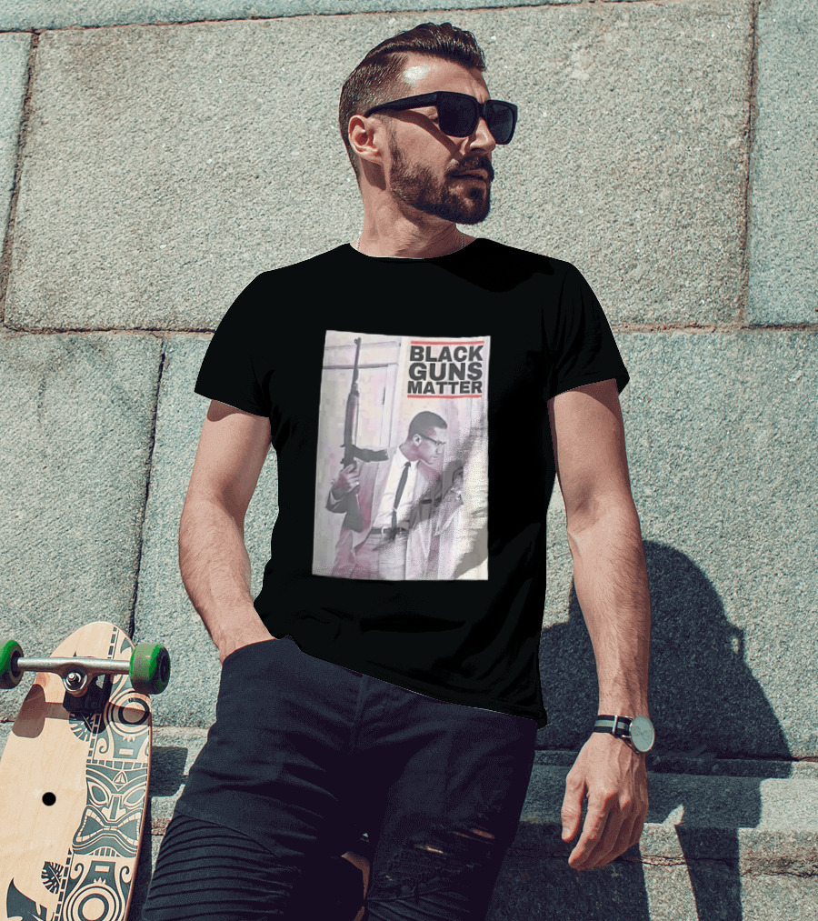Black Guns Matter Malcolm X Holding Rifle Sketch T-Shirt
