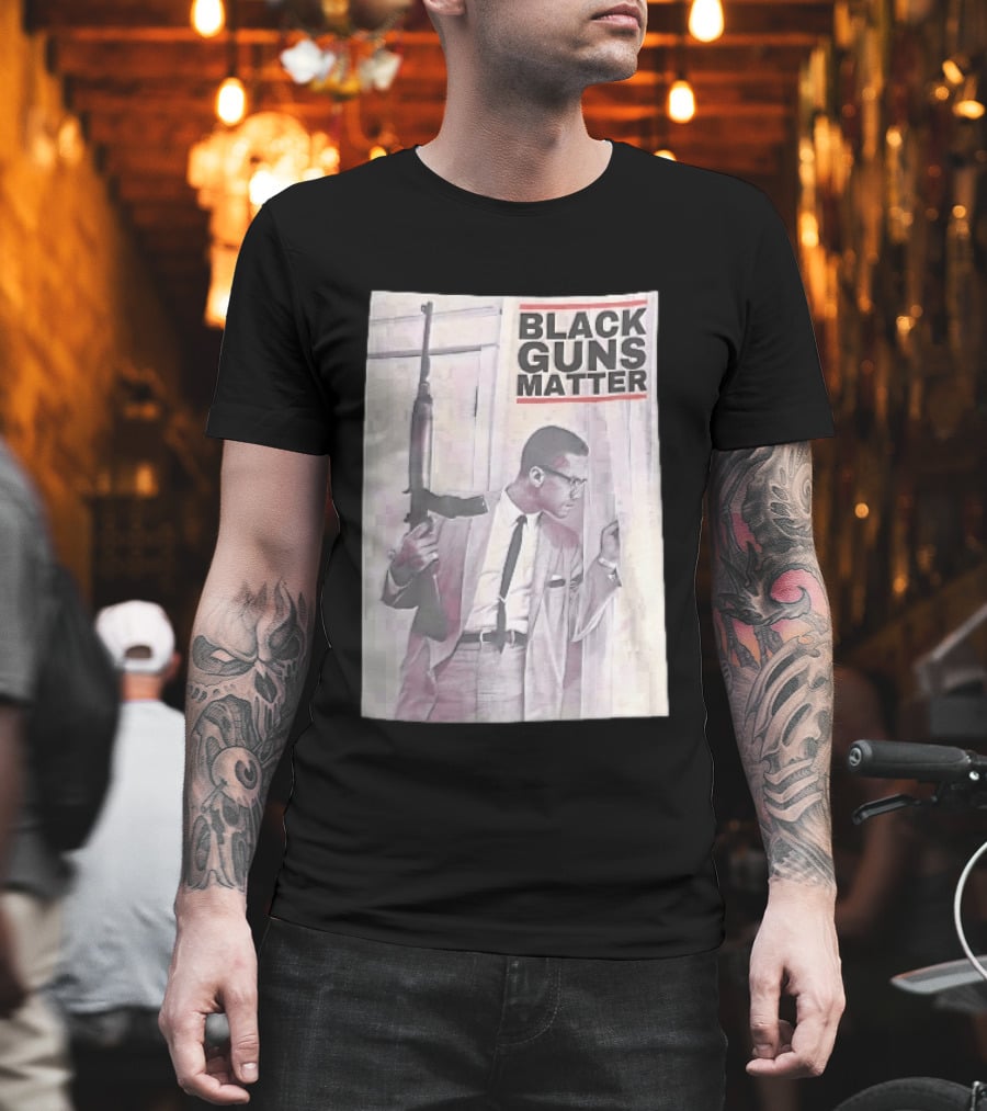 Black Guns Matter Malcolm X Holding Rifle Sketch T-Shirt