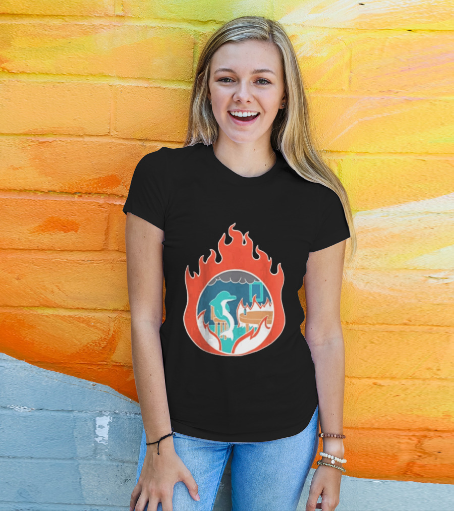 Dolphin Surrounded By Flames In Burning Room Scene T-Shirt