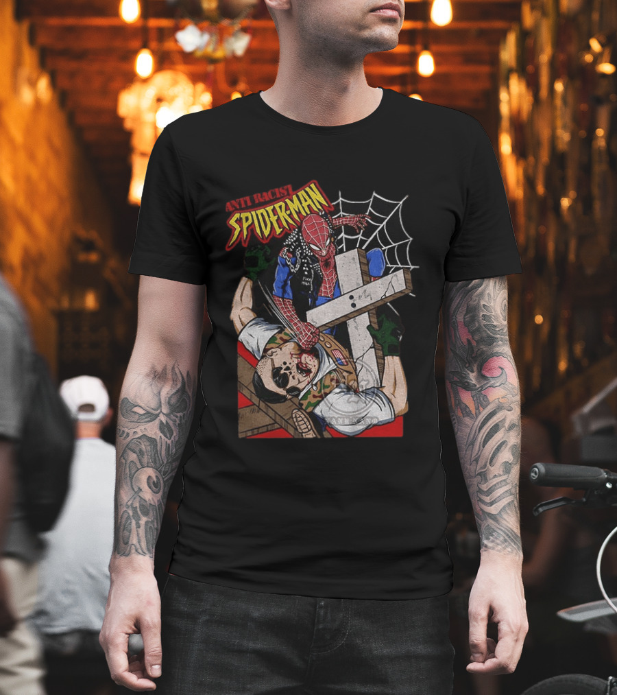 Anti Racist Spider Man Punches Nazi Swastika Website T-Shirt