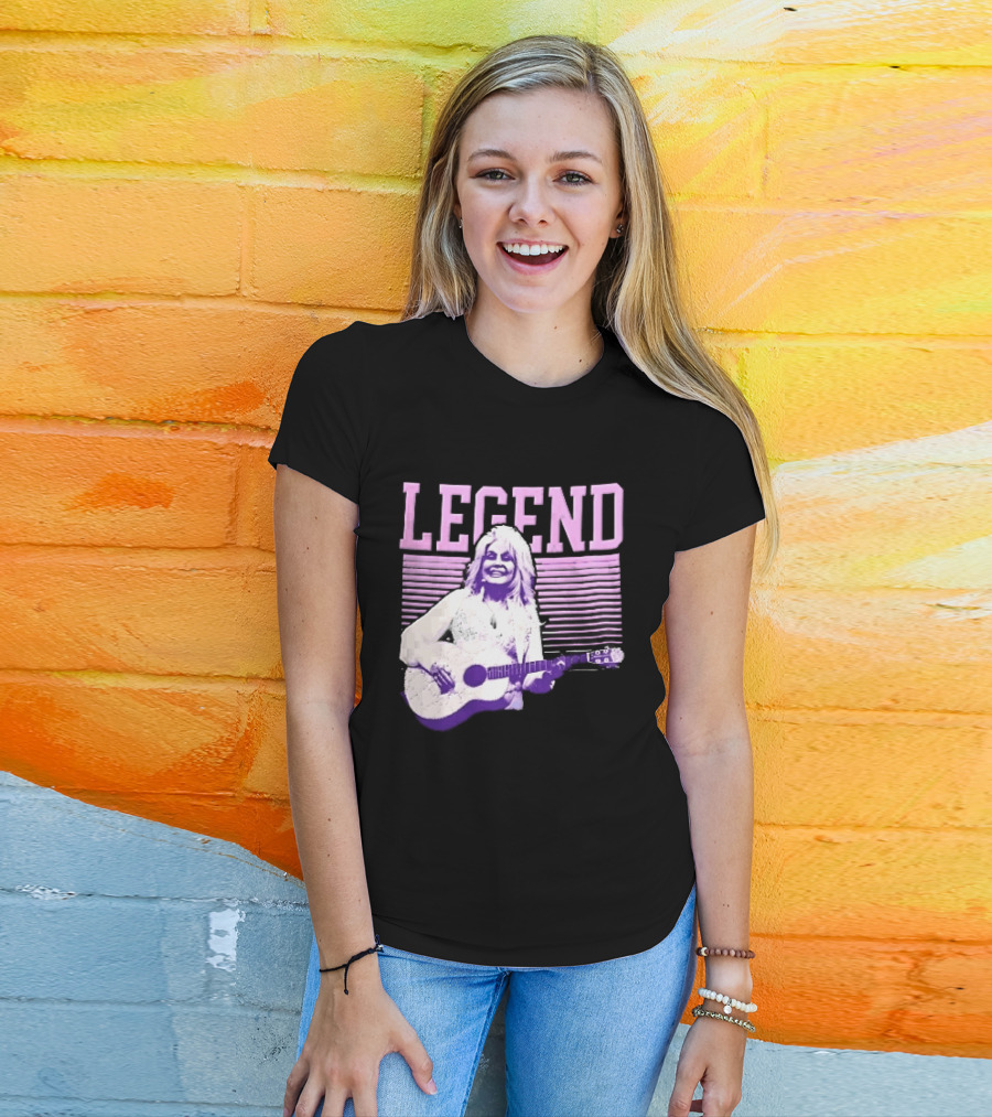 Legendary Female Country Singer Acoustic Guitar Pink Halftone Stripes T-Shirt