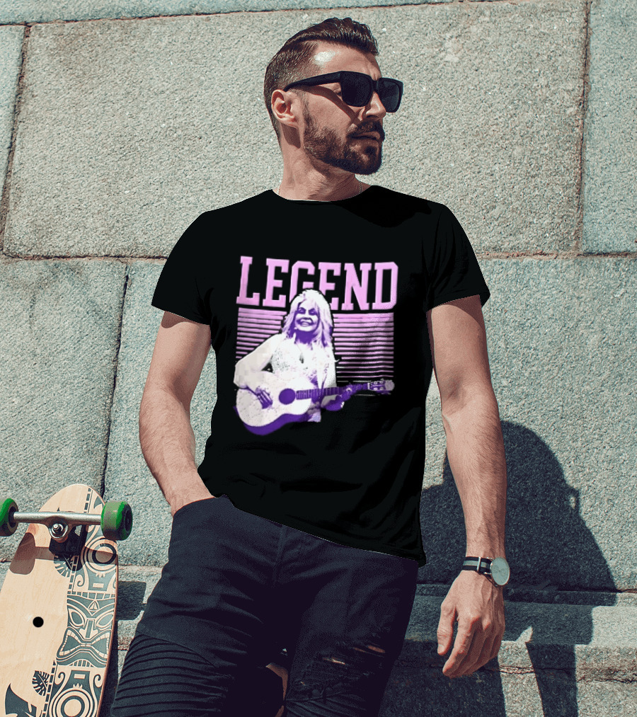 Legendary Female Country Singer Acoustic Guitar Pink Halftone Stripes T-Shirt