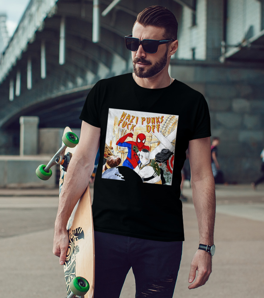 Nazi Punks Fuck Off Spiderman Characters Beating Minneapolis Police Pointing Meme T-Shirt